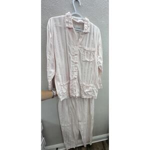 Erika Taylor Intimates Womens Pajama Set Large Pink Striped Country Cottons vtg